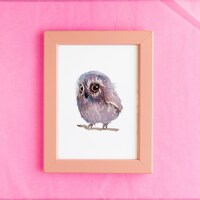Violet Fluff / Watercolor Owl Fine Art Print A6