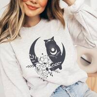 Womens Owl and Moon Celestial Sweatshirt, Owl shirts, Celestial sweaters, Cute Owl Shirts for Women,