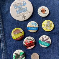 Vintage North Carolina Pinback Buttons - Vintage Kiss FM Tarheels Pin 1980s 1990s Wildlife Animal Pi
