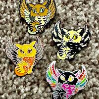 Set of 4 Meowl Cat Owl Wings Kitty Metal Enamel Lapel Pins