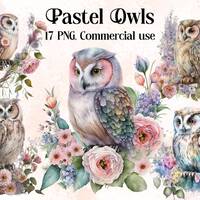 Pastel Owl Clipart, Fantasy Owl png, magic clip art, mystical clipart, witchcraft png clipart, pagan