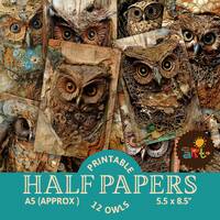 Forest Scrap Owl, Printable Junk Journal Half Papers