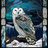 Snowy Owl Stained Glass Design for tumbler sublimation, t-shirt design, wall art - PNG file