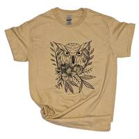 Owl T-Shirt, sand colored cotton tee, perfect for owl and animal lovers, nature enthusiasts