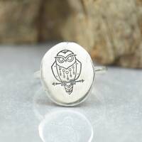 Sterling silver Celestial Owl ring.Moon phases Ring.Spiritual ring Mystery magic jewelry.Artisan han