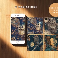Owl Amongst the Moon Digital Paper - Useful for Scrapbooking, Crafting, Graphic Design, and Digital 
