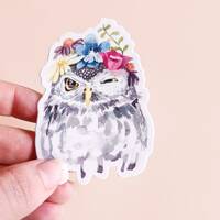 Cute Watercolor Owl / Waterproof Vinyl Sticker