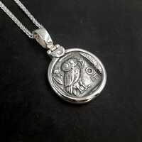Athena Owl Silver Necklace, Ancient Greek Coin (Sterling, 20mm)