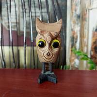 Vintage Wooden OMC Carved Owl Figure, Shelf Sitter, Owl Collection