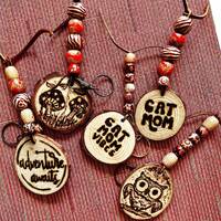 Mushroom Keychain/Owl Keychain/Cat Mom Keychain/Personalized Wooden Beaded Keychain/Custom Boho Keyc