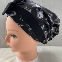 Reversible Owl Print Scrub Cap: Handmade Cotton Nurse Hat with Buttons