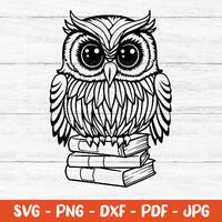 Owl svg, Bird svg, Outline svg, Cute Owl on books svg, Owl png, Mystical wise owl, Owl clipart, Owl 