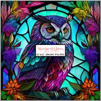 Owl Stained Glass Sublimation Designs, Stained Glass Pattern, Stained Glass PNG, Faux Stained Glass,