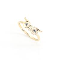 14k Owl Ring | Natural Diamond Eyes Ring | Yellow Gold Animal Ring | Statement Bird Ring | Diamond R