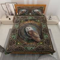 Vintage Owl Quilt Bedding Set: Gothic Forest Animals Blanket