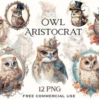 Owl aristocrat png, Watercolor owl png, Magic owl clipart, Owl fantasy clipart, Victorian clipart, C