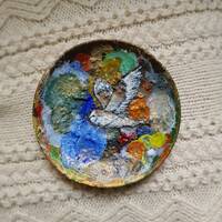 Abstract Owl Painting on Vintage Ceramic Artist Palette - Karolina Poland