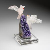 Genuine Polished Hand Carved Owls on a Amethyst Geode (5"H)