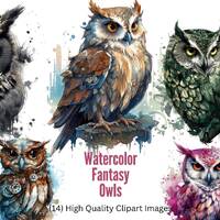 Watercolor Fantasy Owls Owl Clipart Fantasy Clipart Owl PNG Owl SVG Fantasycore instant download com