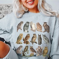 Naturalist Owl Sweatshirt • Vintage Bird Species Ornithology Sweater • Fall Wildlife Pullo