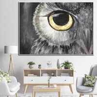 Abstract Owl Eye Oil Painting: Modern Bird Art on Canvas