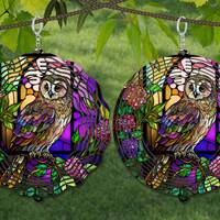 Owl Wind Spinner Stained Glass Sublimation Design Template, Wind Spinner SVG, 10 inch Round Sublimat
