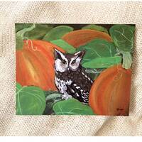 Southern Screech Owl gouache print, watercolor art, nature illustrations, bird painting, Halloween a