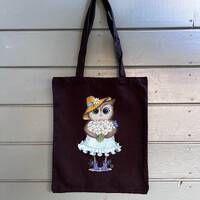 Shopper with Owl print, Cotton 100%, Watercolor print, Gift for her