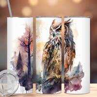 Watercolor Owl tumbler wrap sublimation design for 20oz skinny tumbler colorful Owl tumbler wrap for