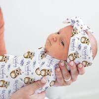 Girl Owl Swaddle Set, Woodland Baby Blanket, Personalized Swaddle Blanket, Wisteria Owl Baby Blanket