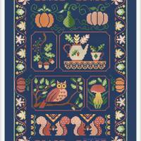 Autumn Cross Stitch Pattern Owl Cross Stitch Pumpkin PDF Pattern Fall Cross Stitch Sampler Cross Sti