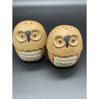 Vintage Viking Pottery Owl Salt And Pepper Shakers Brown Black Matte Stickers