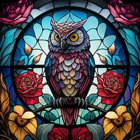 Owl Flower Stained Glass Design for tumbler sublimation, t-shirt design, wall art - PNG, SVG file