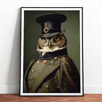 Vintage Owl Print, Renaissance Portrait, Antique Anthropomorphic Art Poster, Animal Head Human Body,