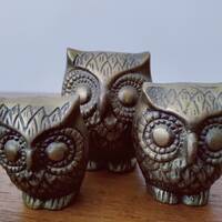 Vintage Brass Owl Family Set of 3