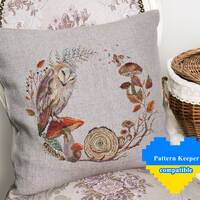Autumn Barn Owl Cross Stitch Pattern: Fall Wreath Bird Embroidery, Mushrooms design (PDF)