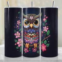 Floral Owl Stained Glass Tumbler Sublimation Design, Instant Digital Download PNG, Straight 20 oz Sk