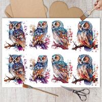Owl Rice Paper for Decoupage: Bird Collage, Scrapbooking (A4/A5)