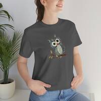 Blue Owl Bird Short Sleeve Heavy Cotton T-Shirt | Crew Neck Unisex Jersey T-Shirt | Owl Lover T-Shir