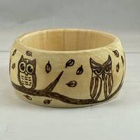 Owl Mandala Wood Burned Bangle Bracelet | Pyrography/Wood Burn Art | Unique Jewelry and Style