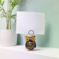 Owl Photo Holder - Multicoloured Rainbow Metal - Handmade Photo Clip Stand