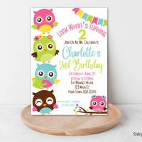 Owl Birthday Party Invitation, Owl Birthday Invite, EDITABLE Invitation, Girl Birthday Invite, Owl B