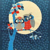 Japanese noren panel Owl Couple KP7290-92 blue