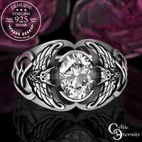 Sterling Moissanite Mens Ring, Viking Owl Wedding Ring, Silver Viking Statement Ring, Diamond Viking