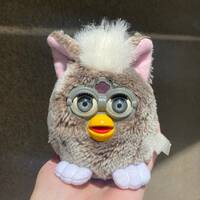 Grey/brown Furby Buddies Owl toy 1999, Beanbag Buddy stuffed plush Tiger Electronics