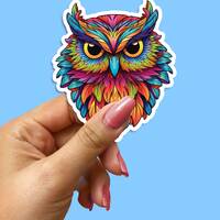 Watercolor Owl Vinyl Sticker: Colorful Laptop Decal