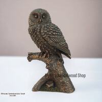 7.5" Inch Owl Sculpture, Bonded Bronze Owl Statue on Branch, Owl of Goddess Athena symbol of Wi