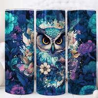 Owl Tumbler Design For 20oz Skinny Template, Floral Tumbler Sublimation Wraps Owls, Flower Design Tu