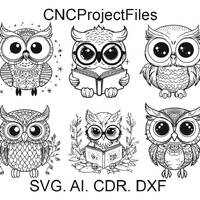 Funny owls SET 1, Owl with a book svg, DXF for laser engraving