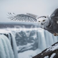 A Snowy Owl in a set of 4 digital downloads.  A beautiful bird near a snowy waterfall suitable for P